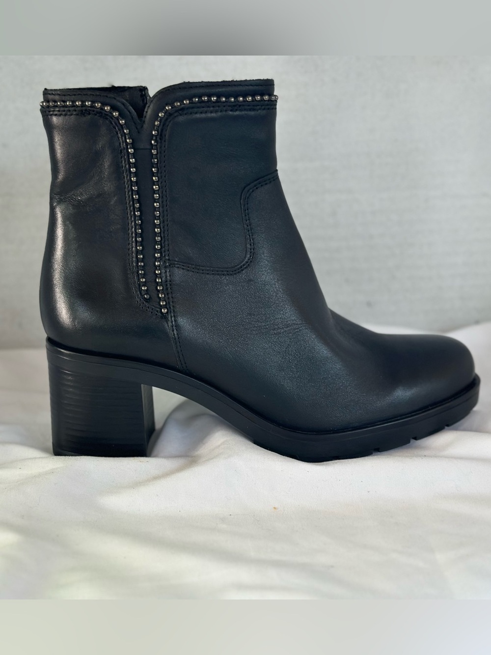 Rizzoli Black Leather Ankle Boots with Studded Trim